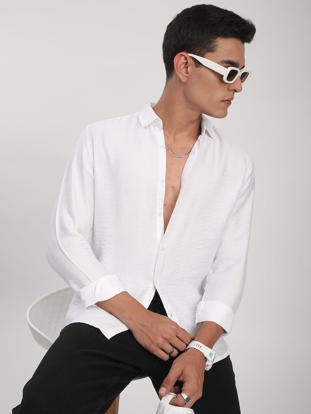 Pristine White Rhythmic Wave Shirt