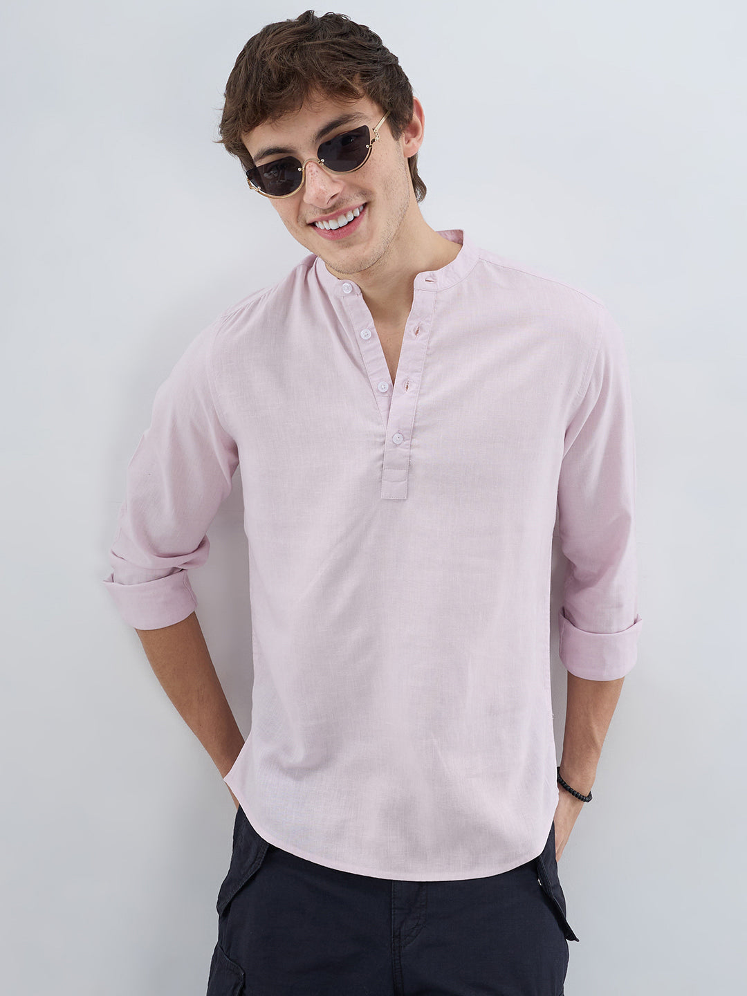 Premium Baby Pink Slub Textured Linen Blend Kurta