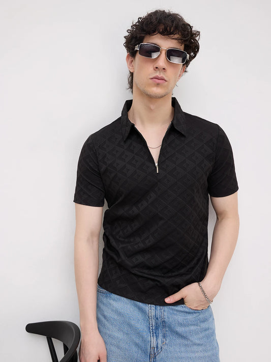 Black Diamond Embossed Zip Polo Tee