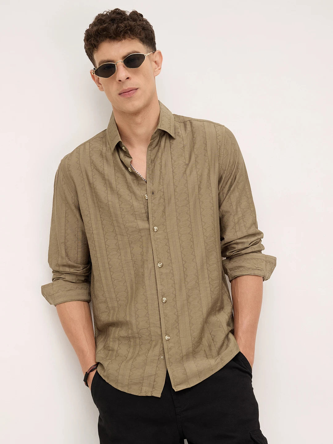 Olive Brown Dune Stripe Elegance Shirt