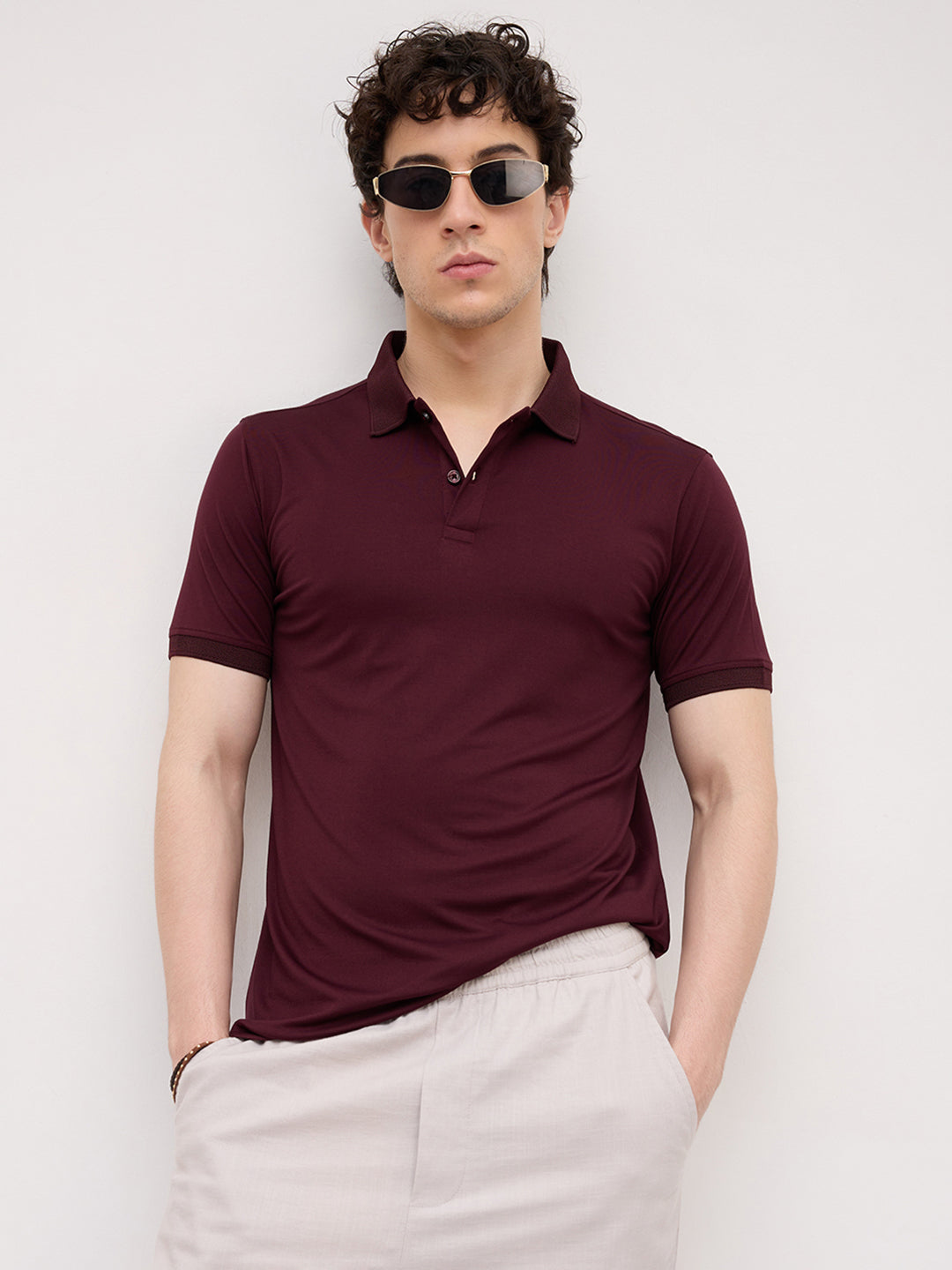 Royal Maroon Honeycomb Polo Knit T-Shirt