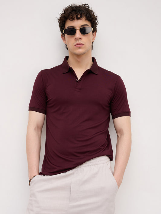 Royal Maroon Honeycomb Polo Knit T-Shirt
