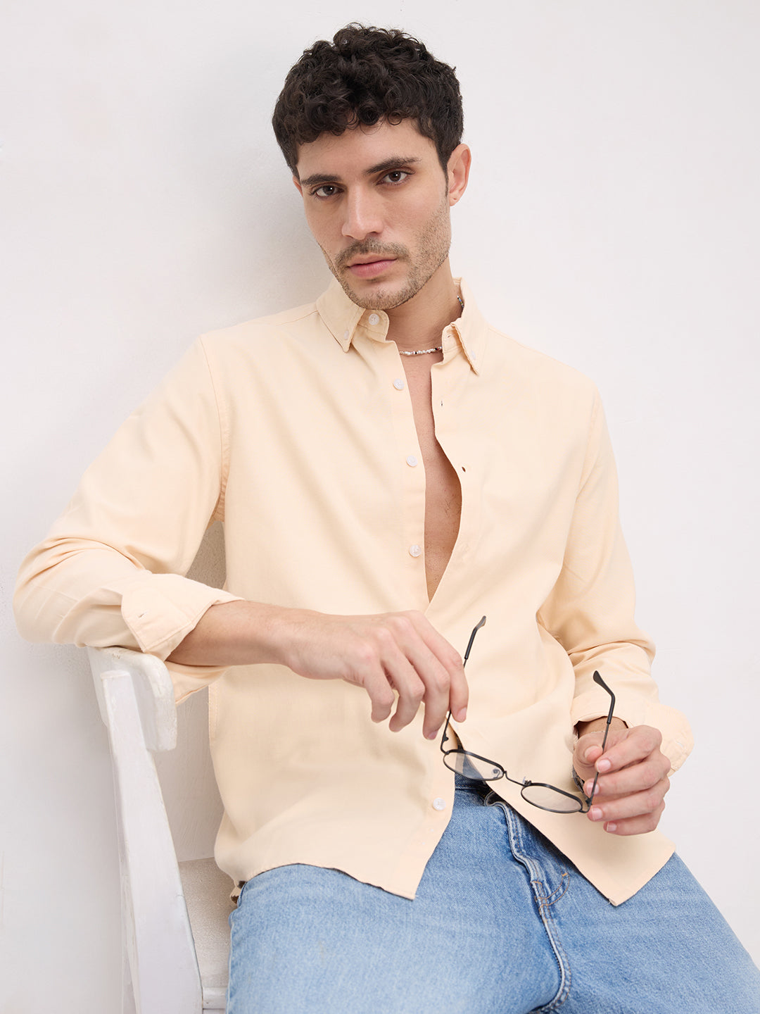 Solid Peach Smooth Finish Oxford Shirt