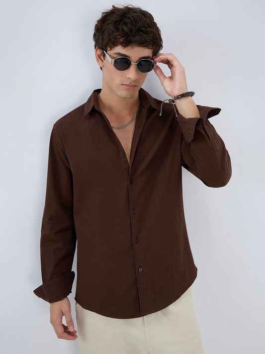 Roasted Coffee Brown Textured Shirt