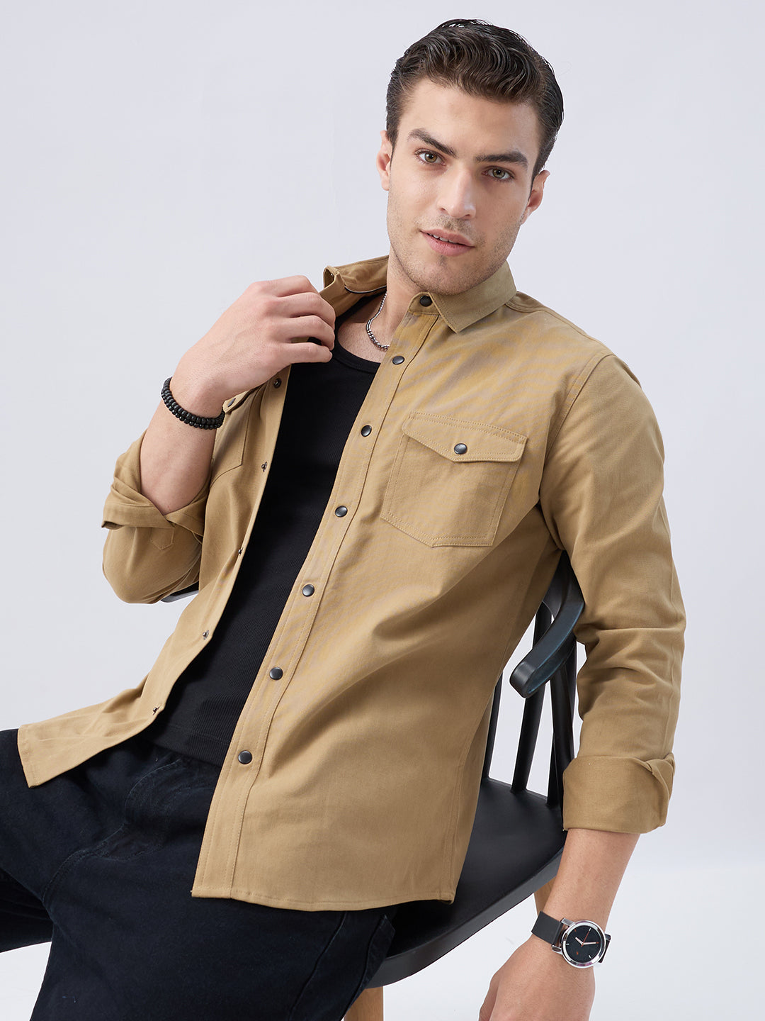 Elegant Khaki Voyager Twin Flap Pocket Overshirt