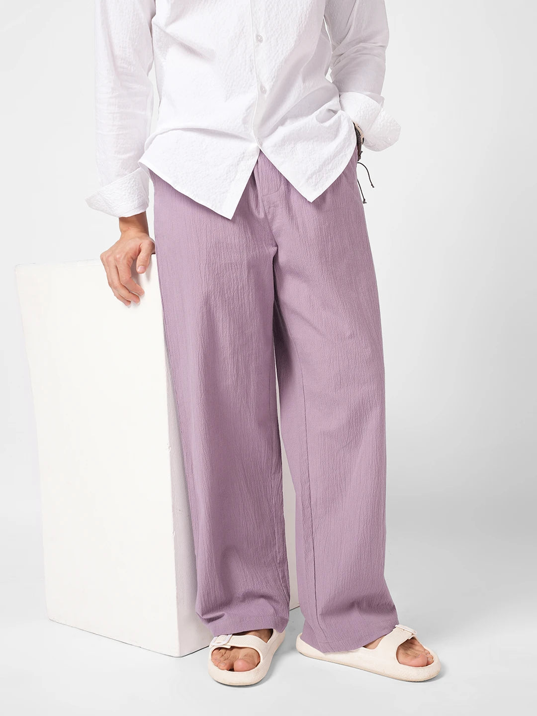 Thistle Lilac Textured Straight Fit Trousers