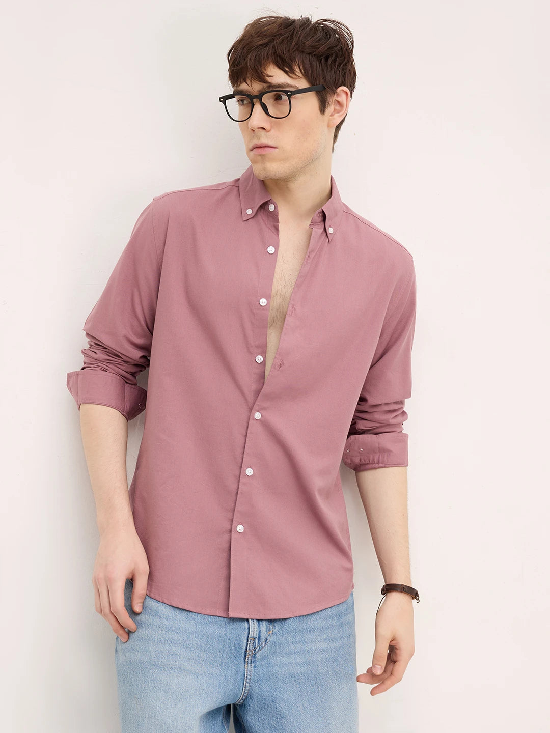 Dusty Rose Pink Linen Blend Button-Down Collar Shirt