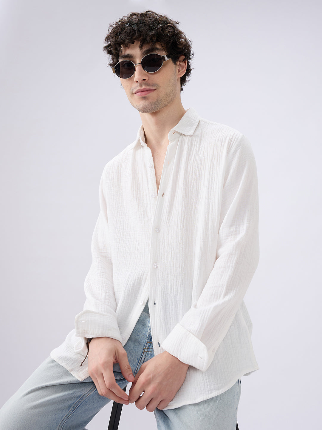 Elegant Cloud White Double Cloth Shirt