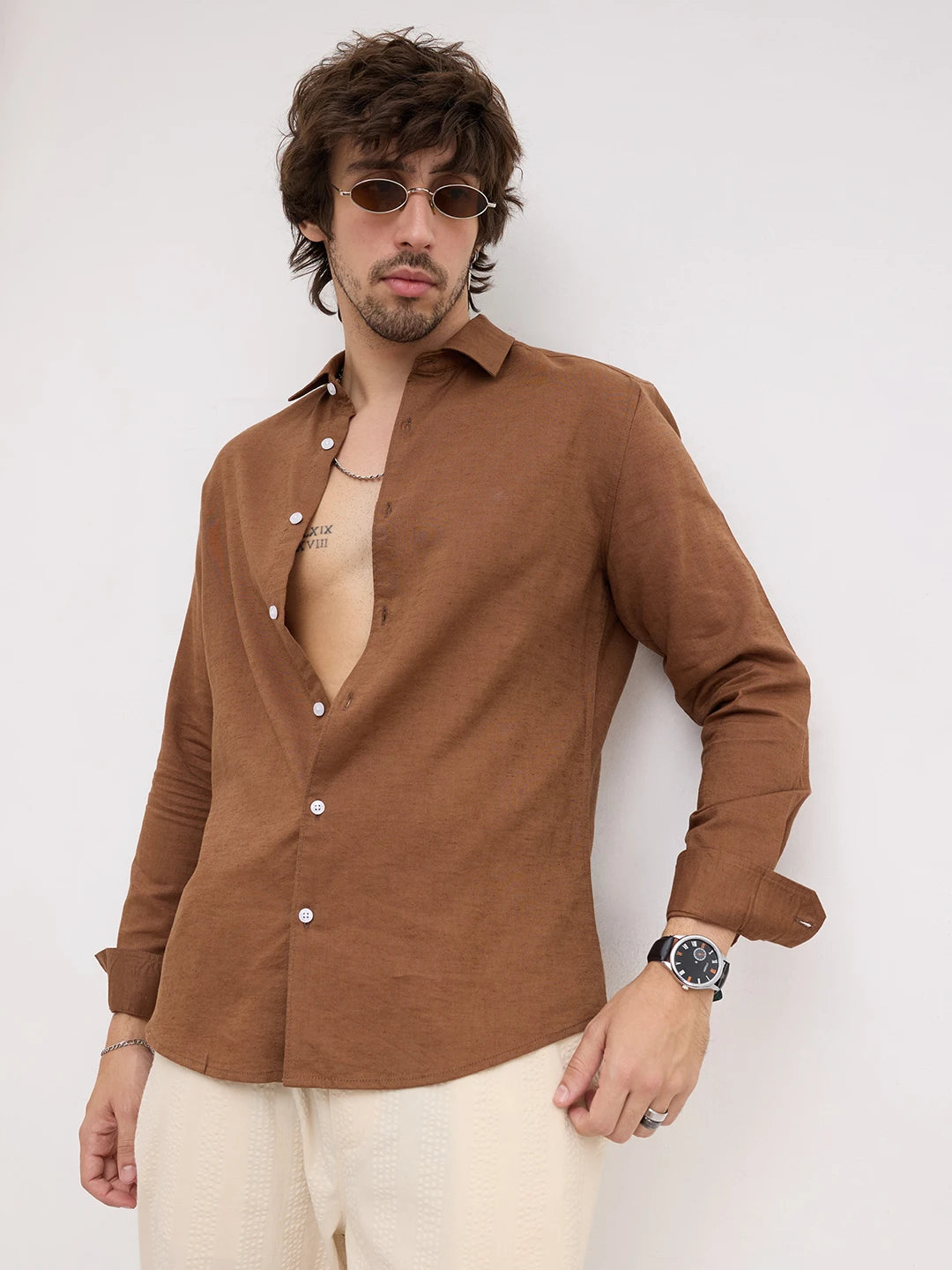 Rich Chocolate Brown Linen Blend Shirt