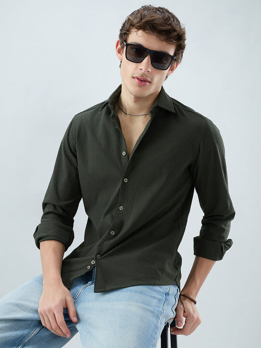 Forest Green Interlock Maze Weave Knitted Shirt