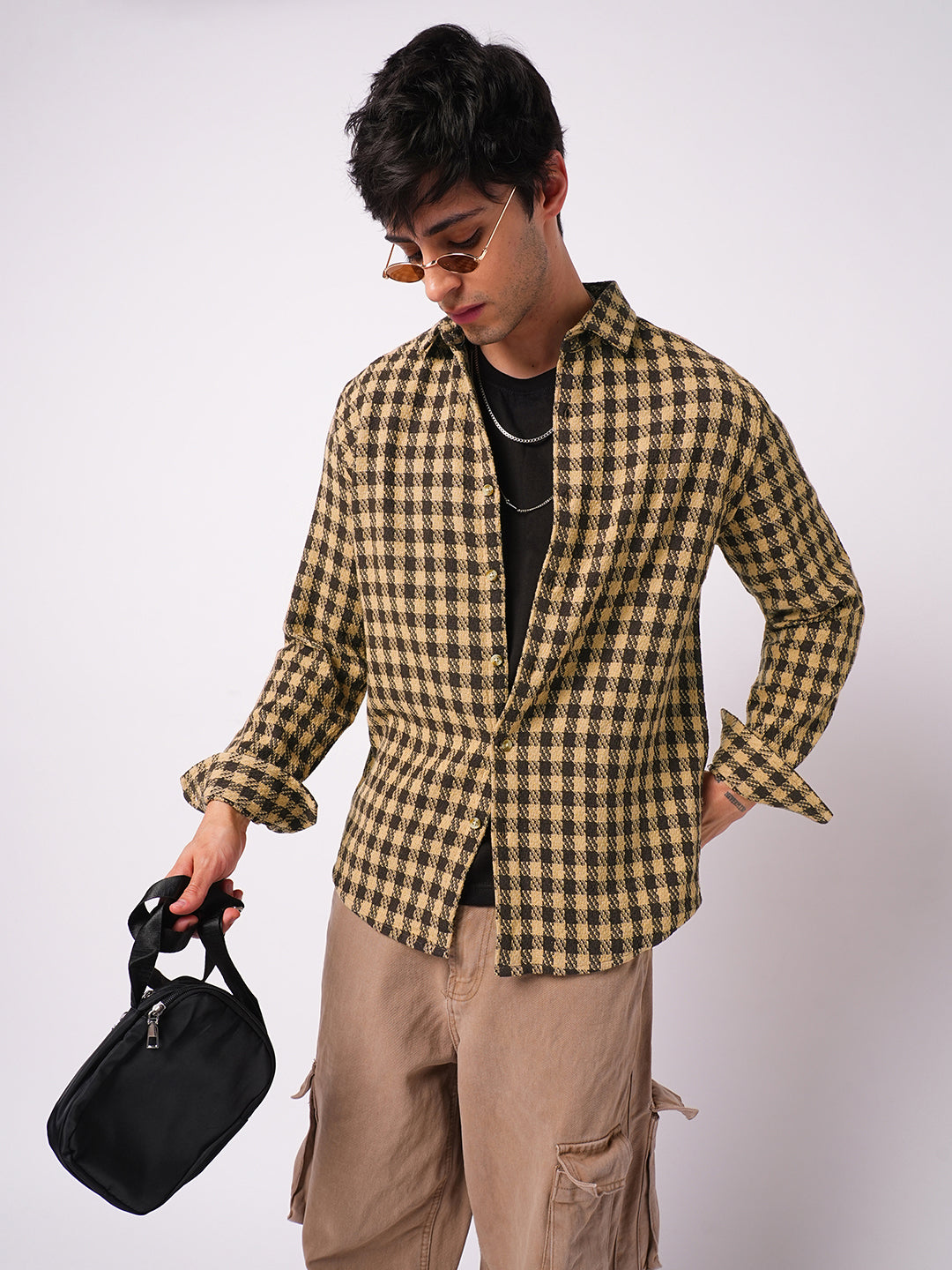 Brown Houndstooth Checkered Shirt