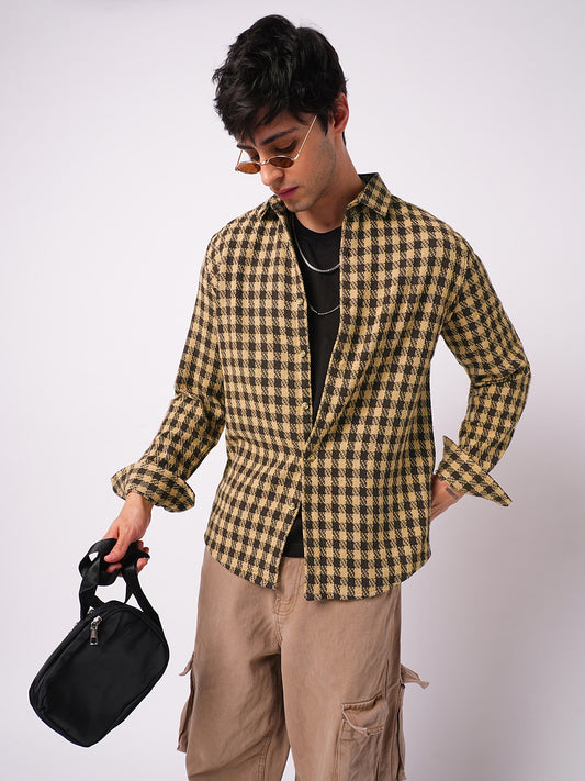 Brown Houndstooth Checkered Shirt