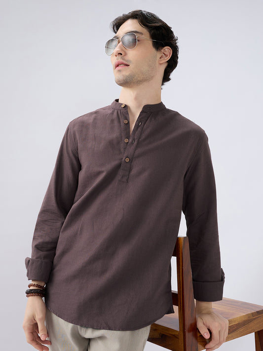 Deep Brown Everyday Linen Kurta