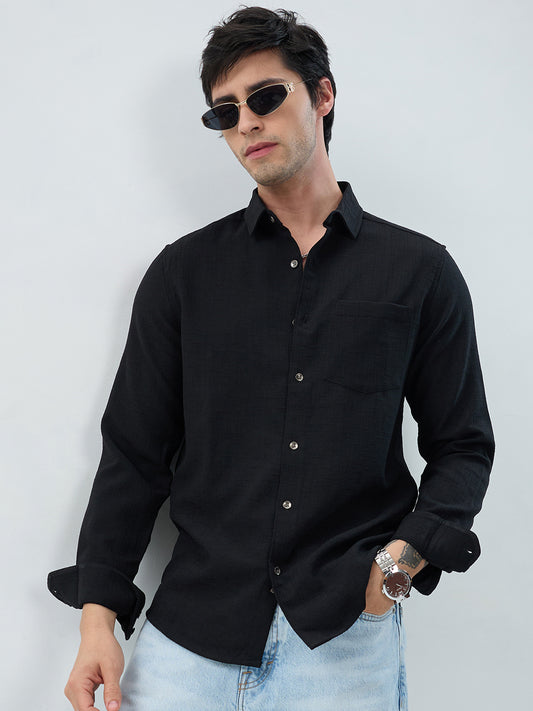 Black Slub Textured Shirt