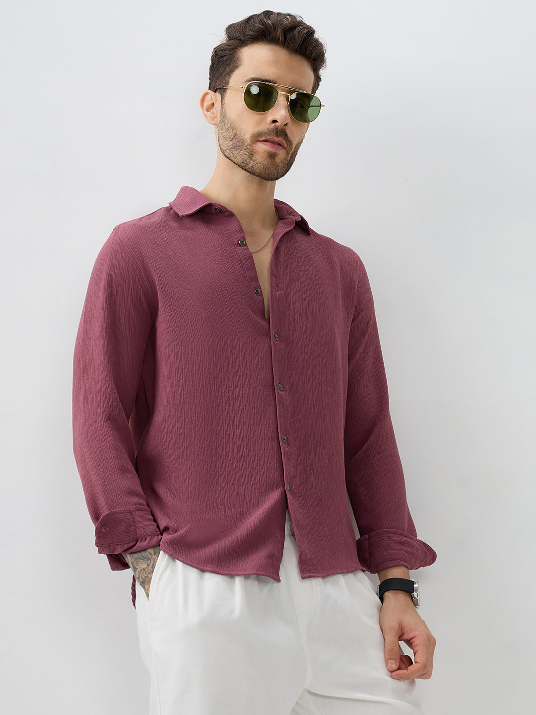 Rosewood Breeze Crepe Casual Shirt
