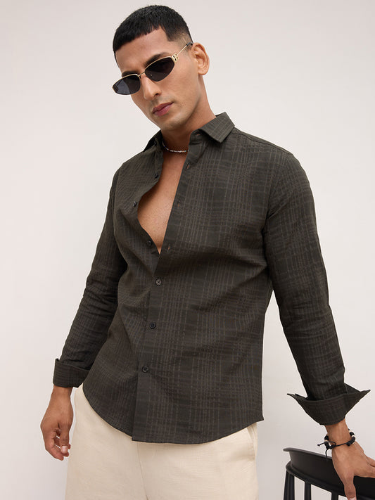 Forest Green Checks Double Cloth Shirt