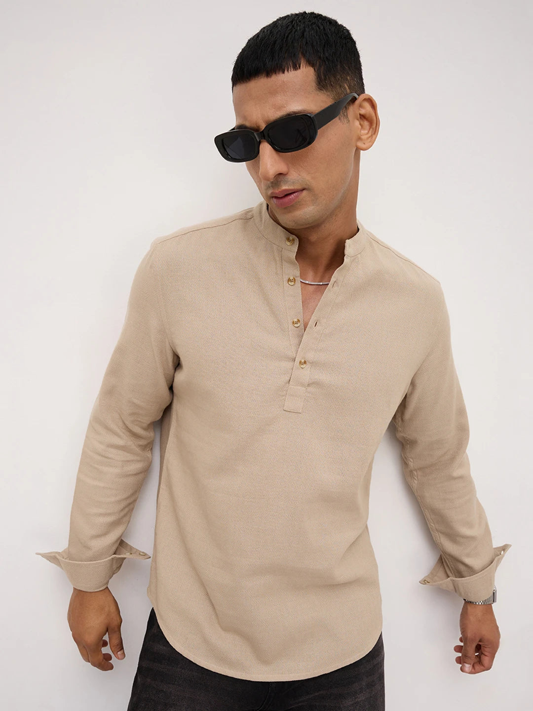 Khaki Fine Diamond Weave Kurta