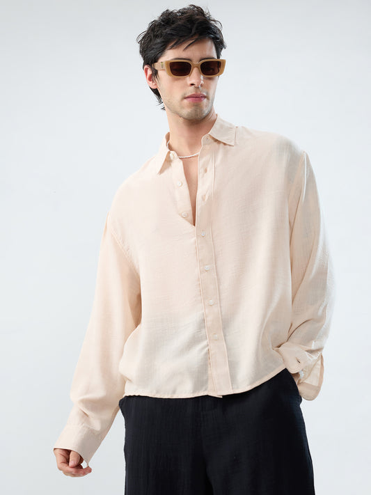 Pearl Cream Soft Sheer Slub Textured Shirt