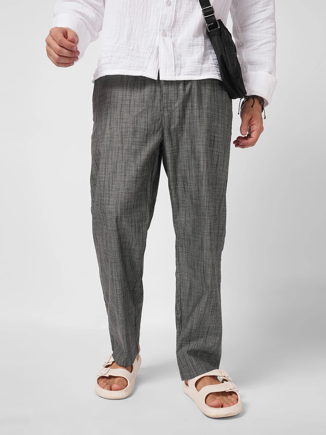 Grey & Black Micro Textured Tapered Trousers