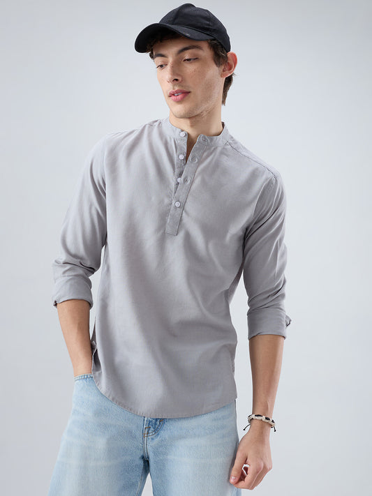 Premium Grey Slub Textured Linen Blend Kurta