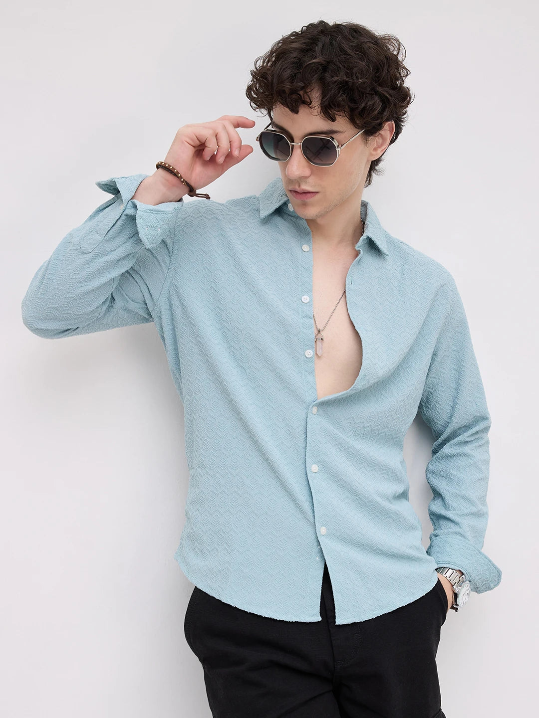 Aqua Blue Textured Shirt