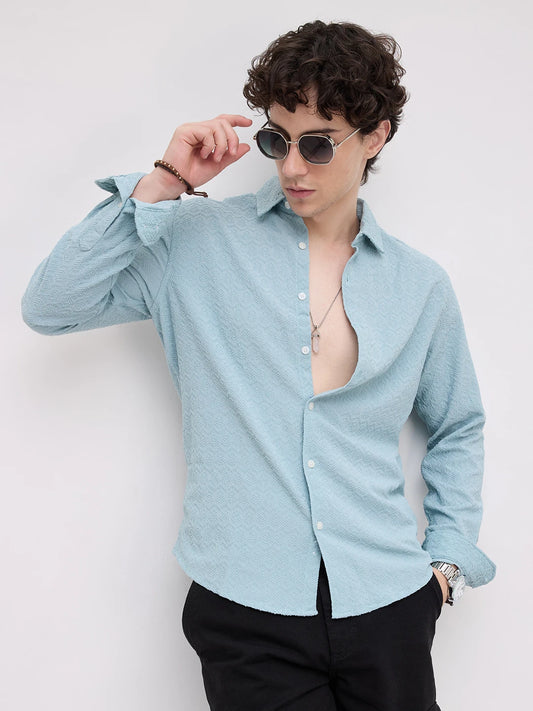 Aqua Blue Textured Shirt