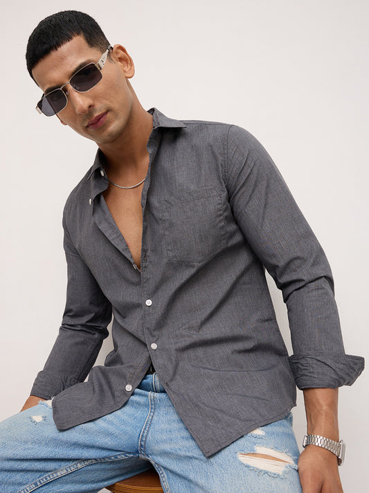 The Midnight Slate Micro-Texture Essential Shirt