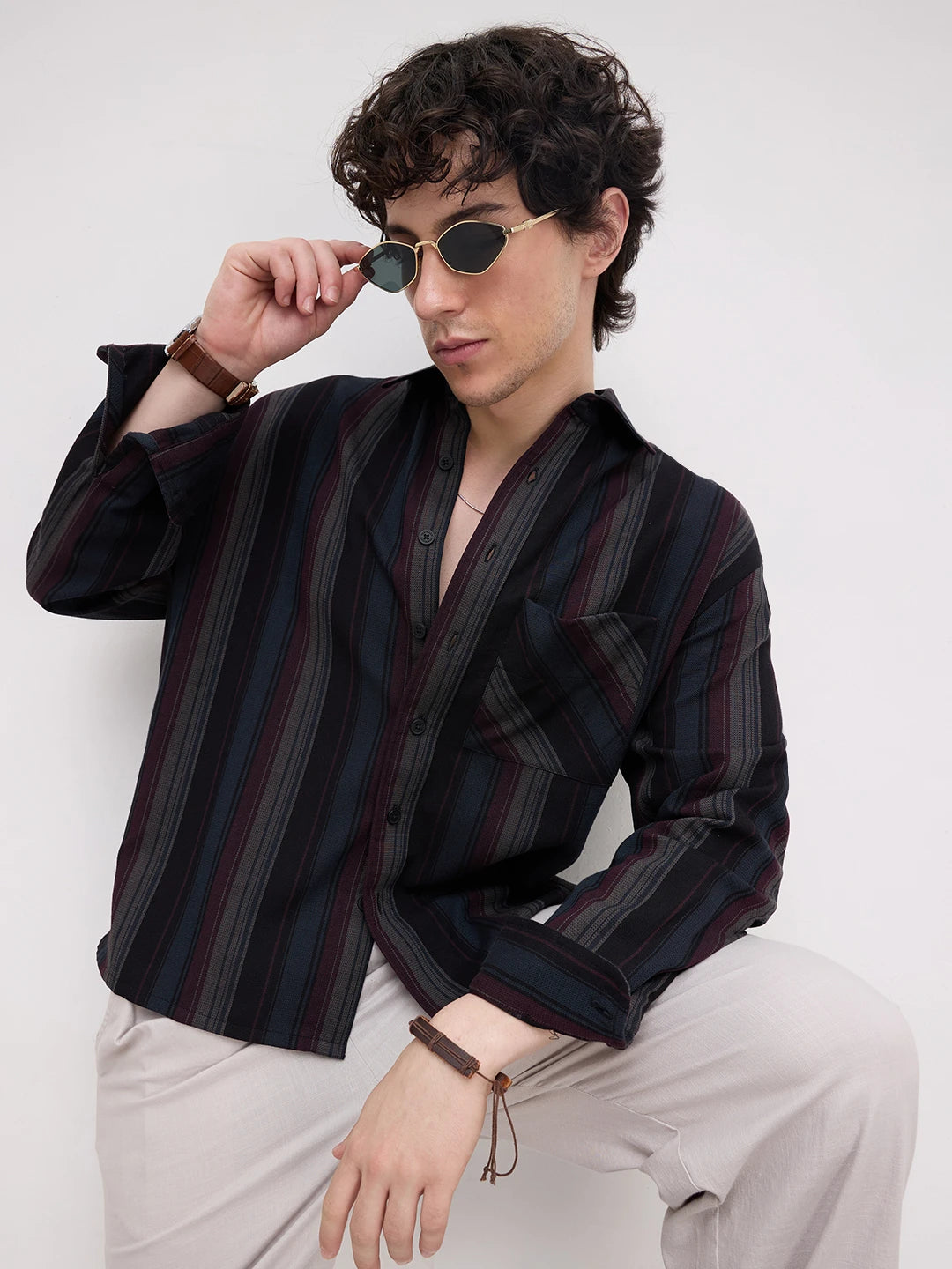 Luxe Muti-Weave Boxy Fit Crop Shirt