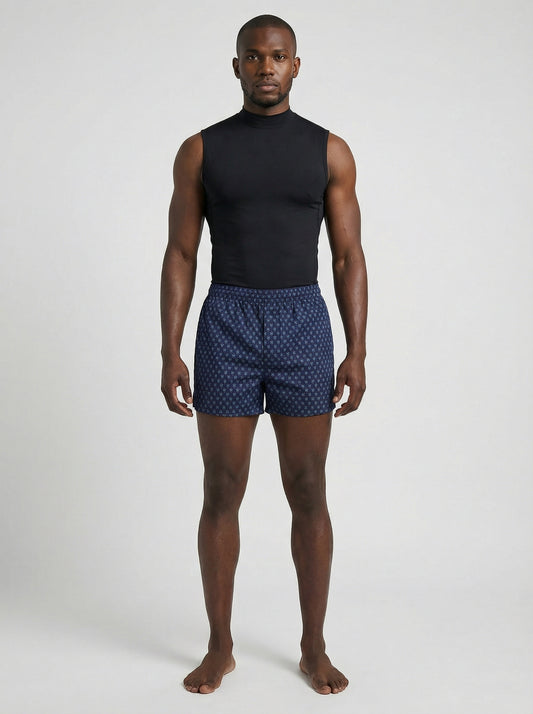 Indigo Dye Geometric & Island Vibe Basketball Print Boxers