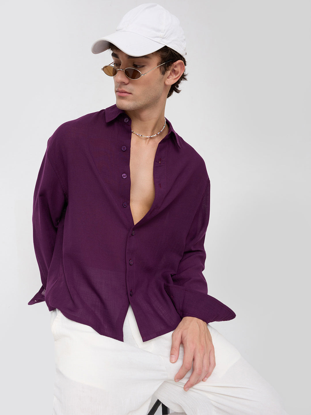 Elegant Wine Boxy Fit Crop Shirt