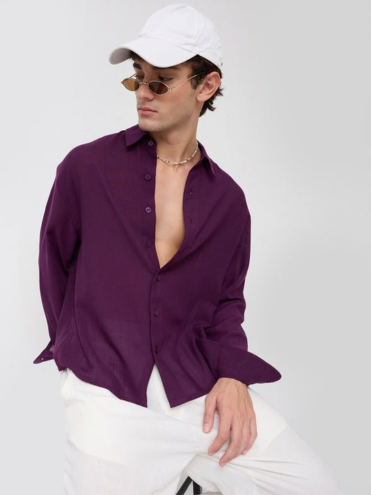 Elegant Wine Boxy Fit Crop Shirt