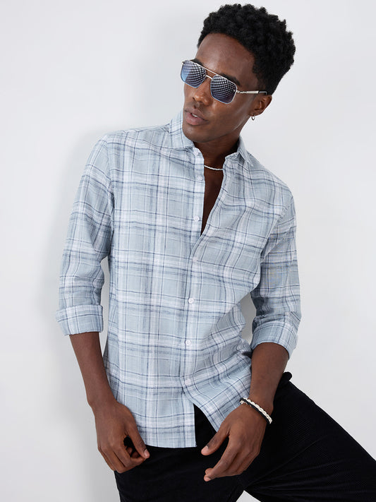 Blue Mist Plaid Checks Jacquard Shirt