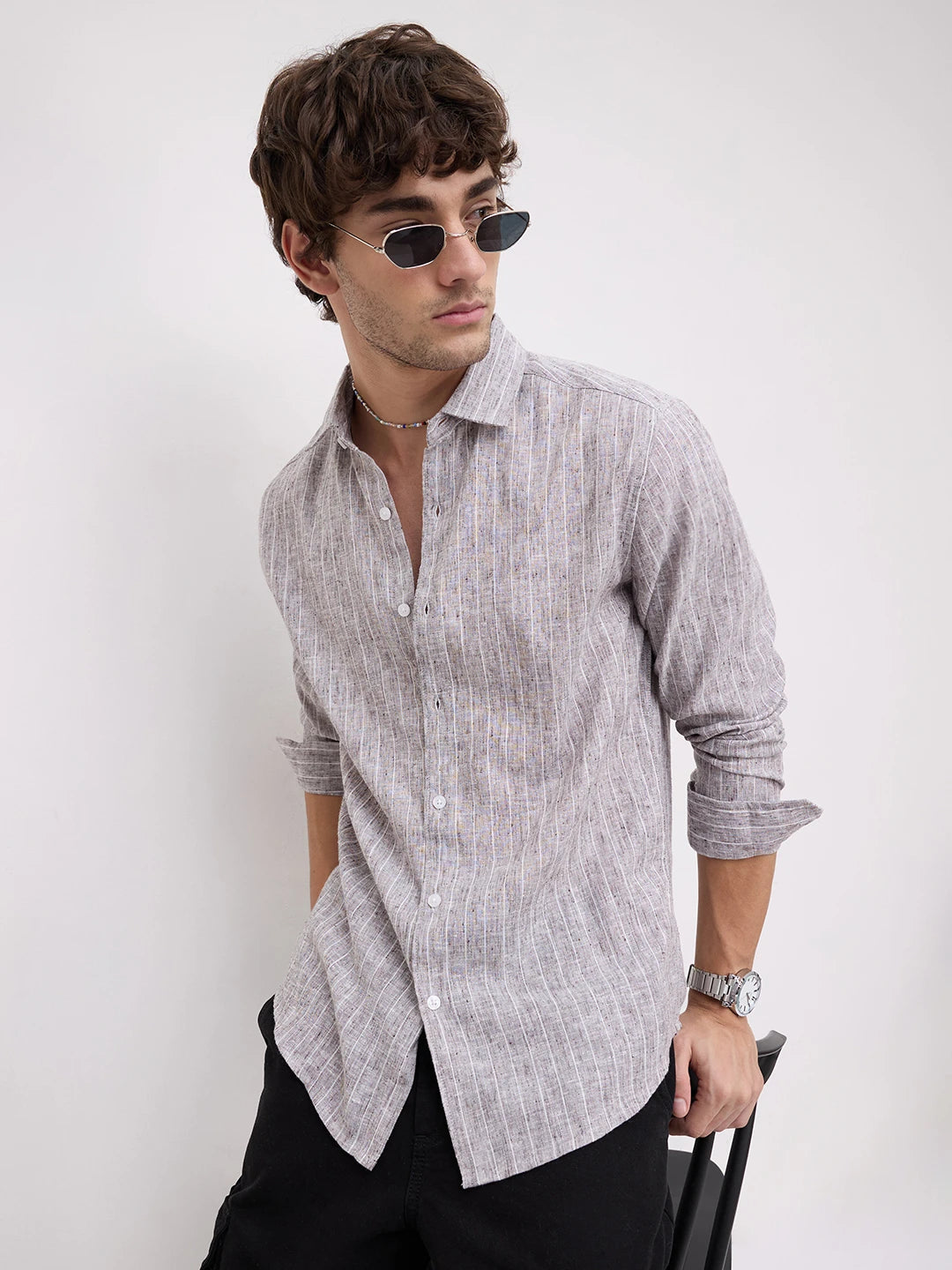 Ash Grey Melange Textured Shirt