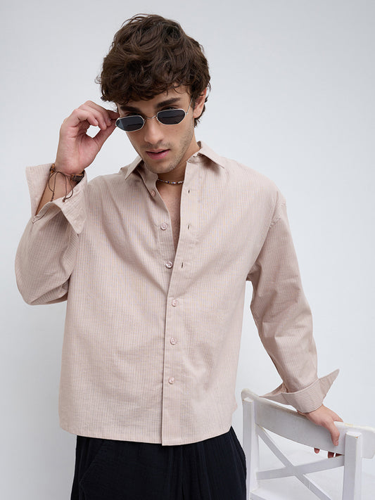 Natural Beige Sheer Fine Weave Boxy Fit Crop Shirt
