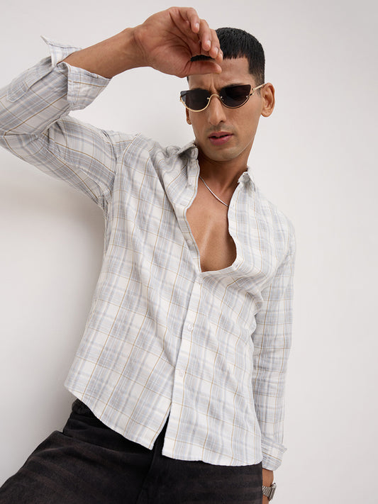 Elegant Grey & Ivory Plaid Checks Shirt