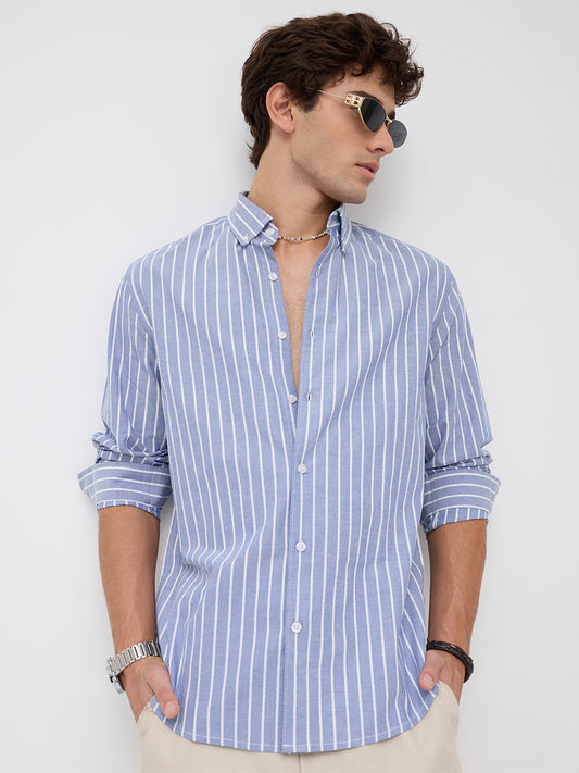 Blue & White Candy Striped Button-Down Collar Oxford Shirt
