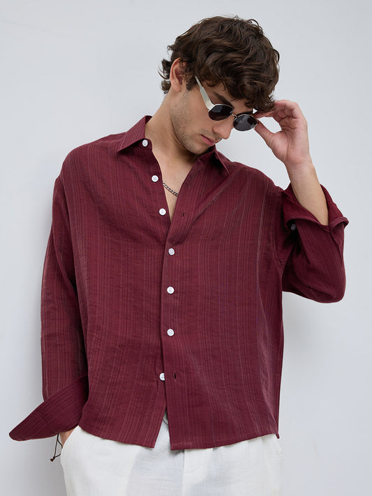 Crimpson Red Textured Boxy Fit Crop shirt