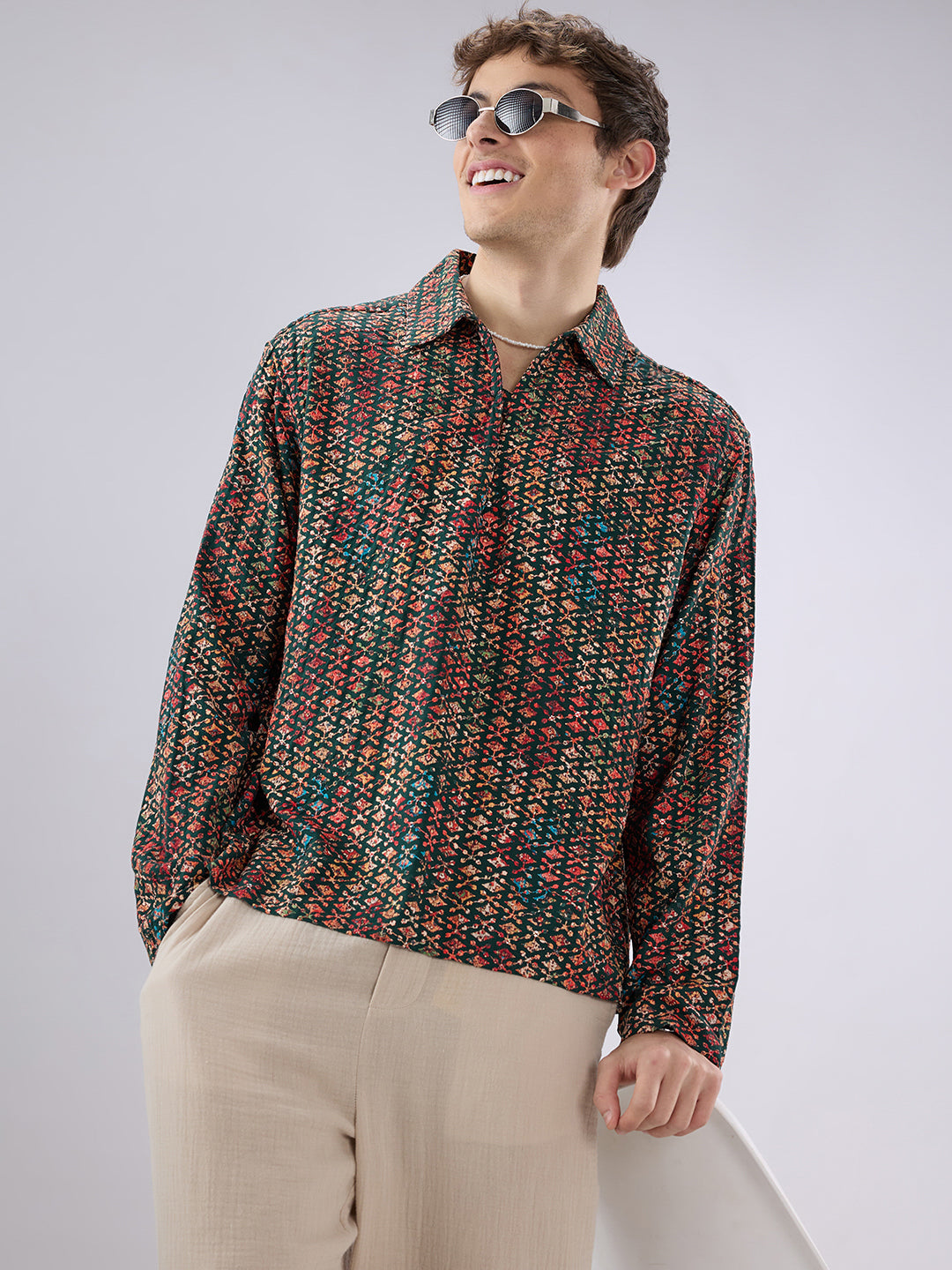 Ishqiya Nazara Sequin Glow Embroidered Cuffless Oversized Shirt