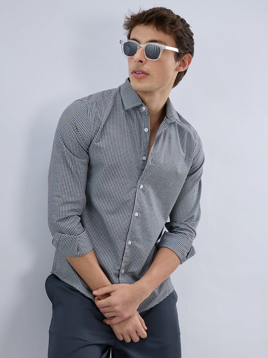 Monochrome Micro Gingham Checks Oxford Shirt