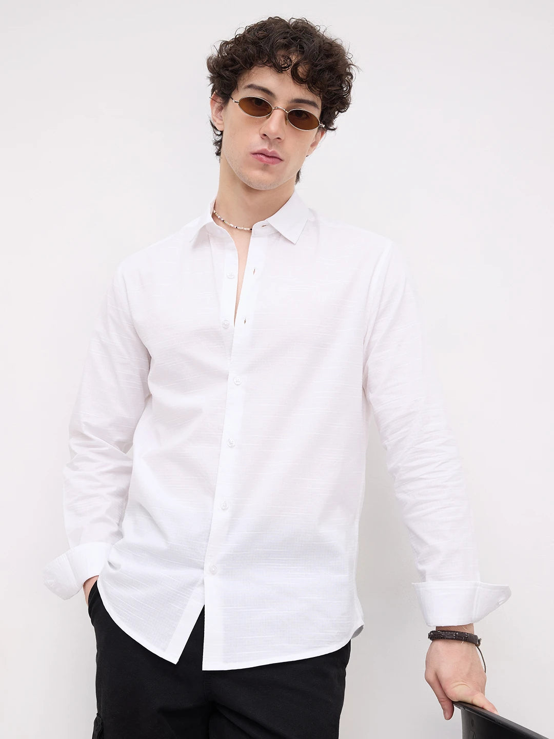 Refined Pearl White Textured Shirt