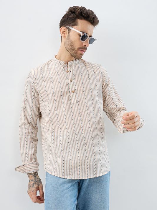 Desert Bloom Linen Blend Striped Kurta