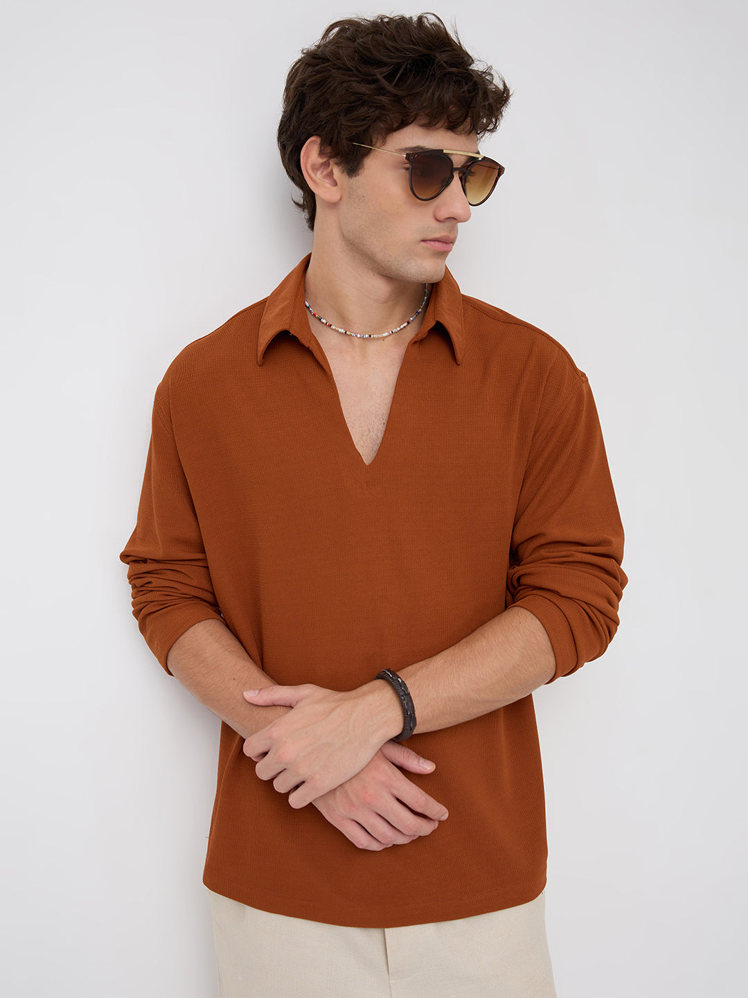 Aesthetic Orange Oversized Knitted Polo Shirt