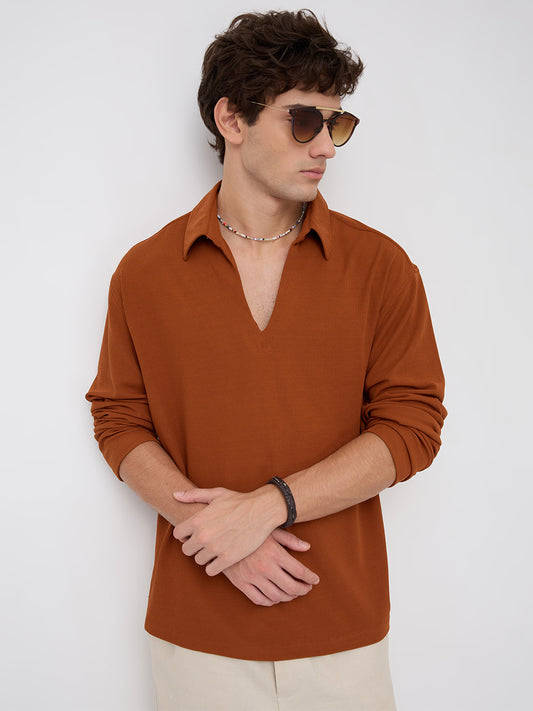 Aesthetic Orange Oversized Knitted Polo Shirt