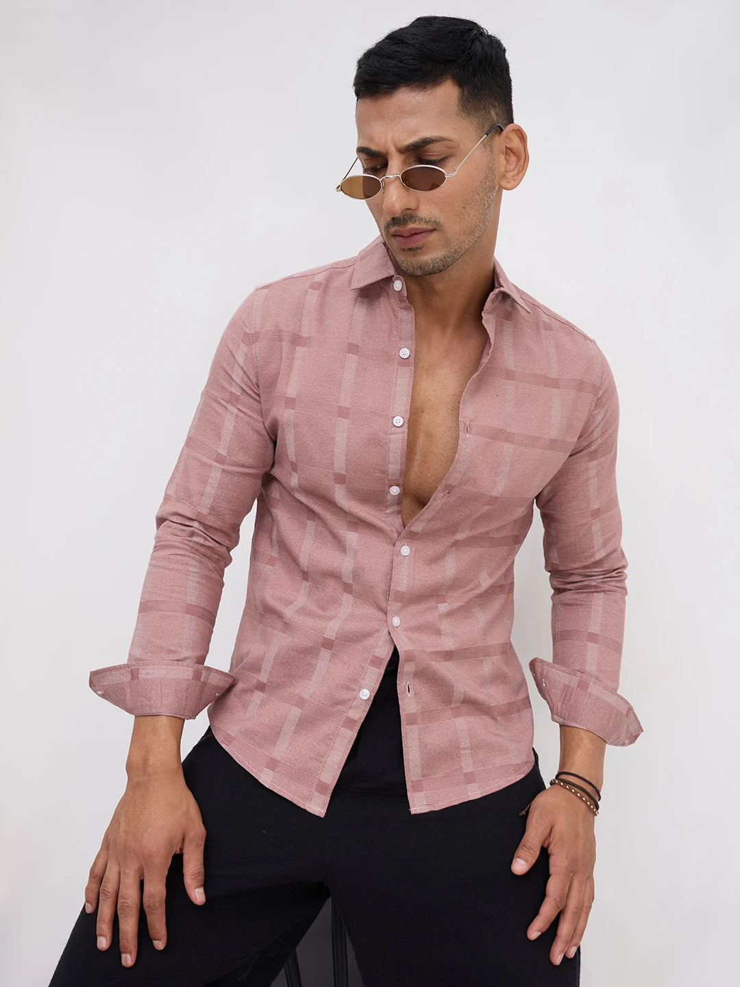 Distinctive Rosewood Dusk Peachy Pink Checks Shirt