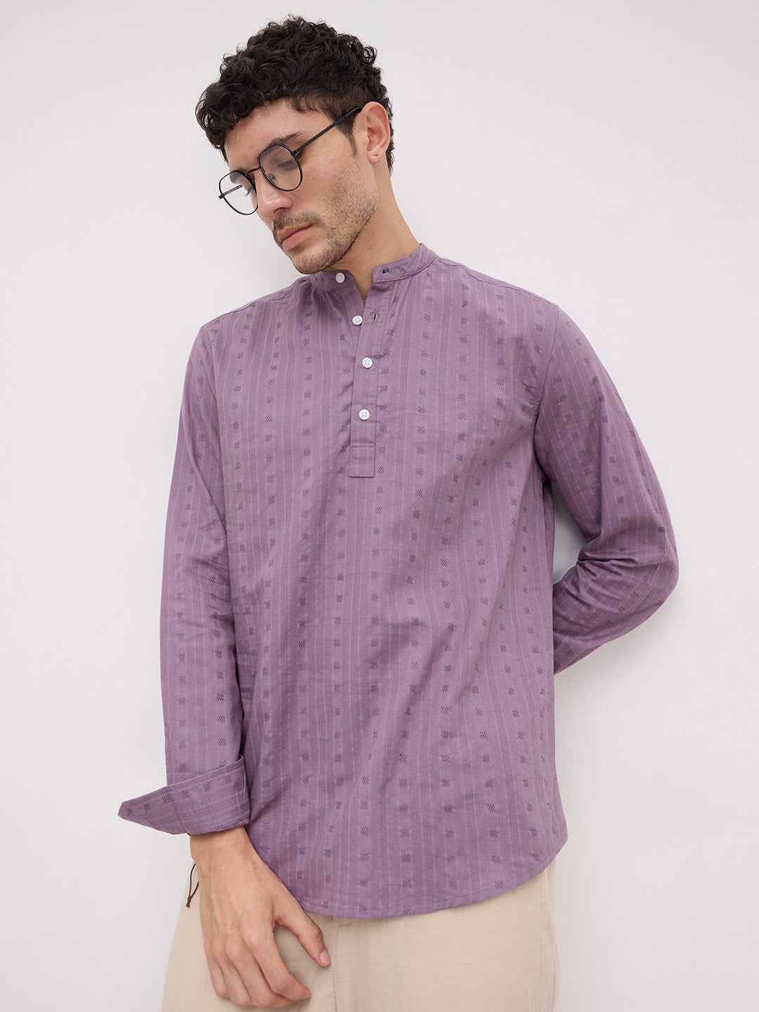 Royal Chinese Voilet Striped Loom Kurta