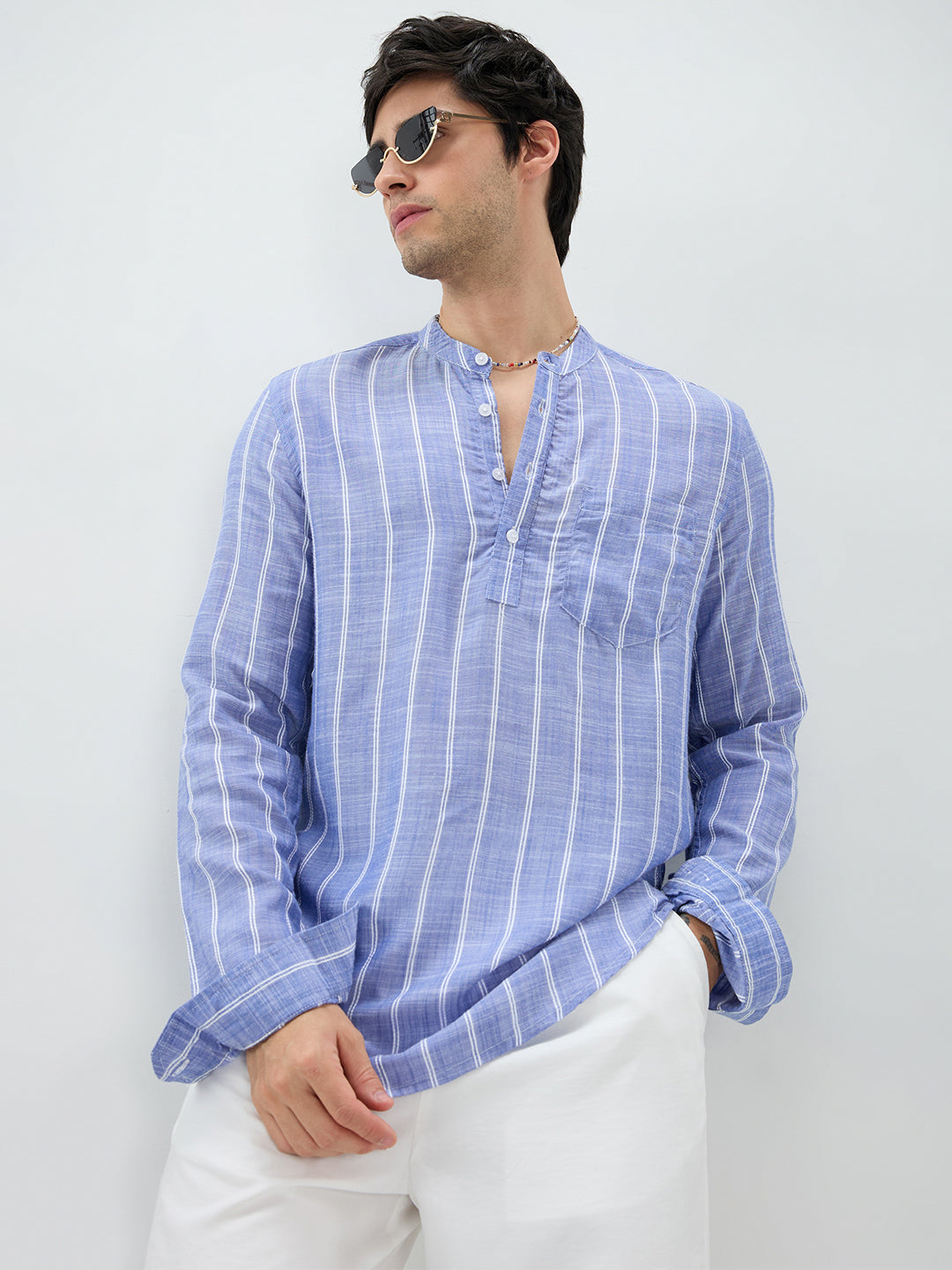 Steel Blue Striped Kurta