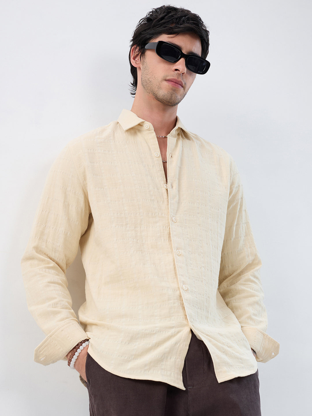 Premium Bisque Beige Emboss Double Cloth Shirt
