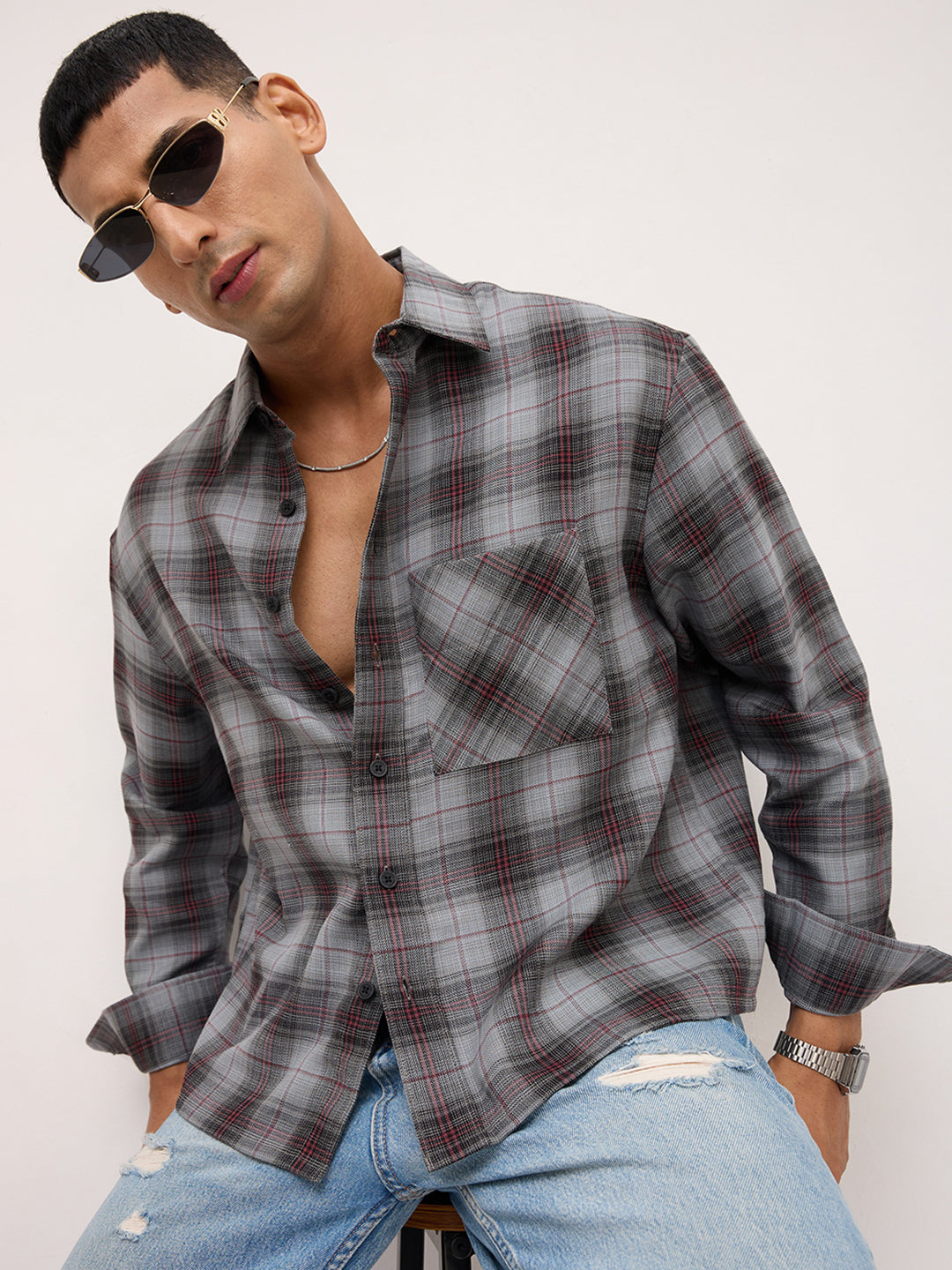 Ashwood Prince Checks Boxy Fit Crop Shirt