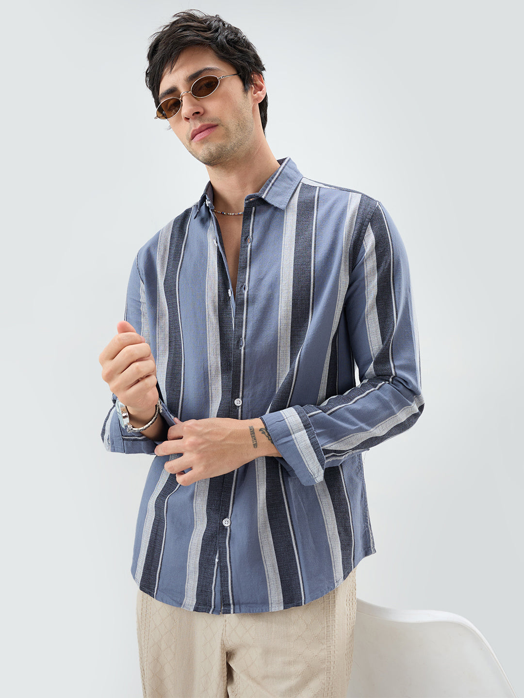 Porpoise Grey & Prussian Blue Striped Shirt