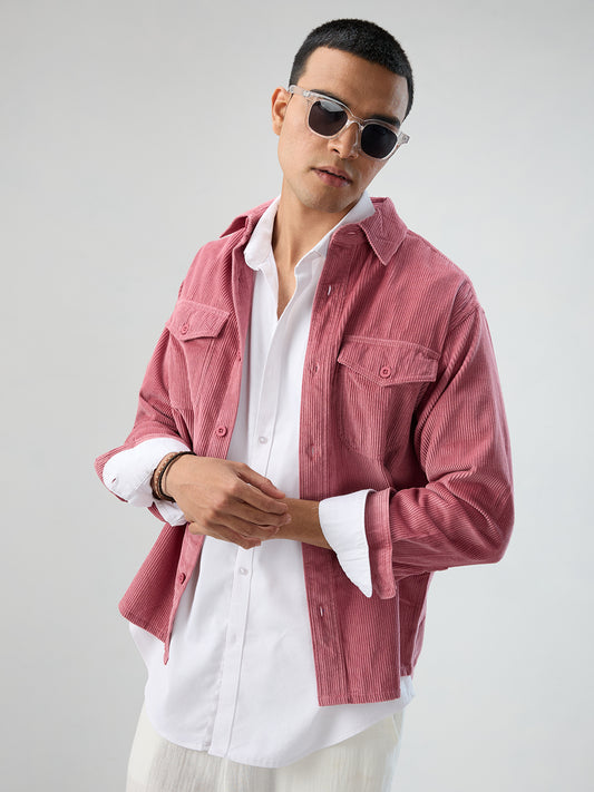 Wild Orchid Pink Corduroy Double Pocket Overshirt